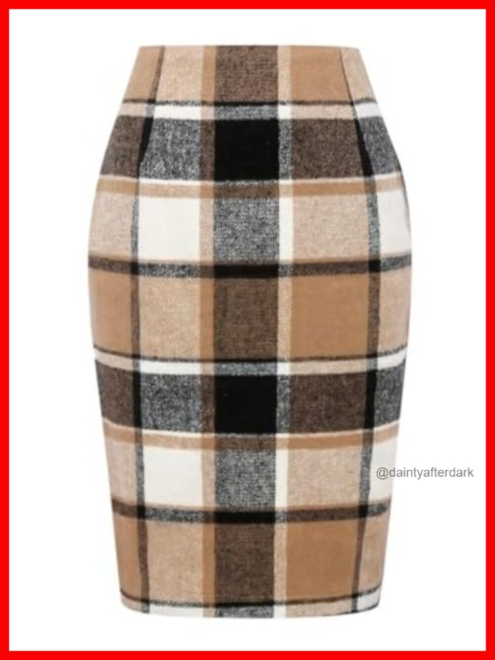 Plaid Pencil Skirt Knee Length High Waist Slit Polyester Wool Blend
